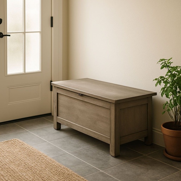 storage bench, entryway bench, wooden storage chest, bedroom storage, furniture chest, new arrival, lifestyle, minimalist, calm, trustworthy, neutral, brown
